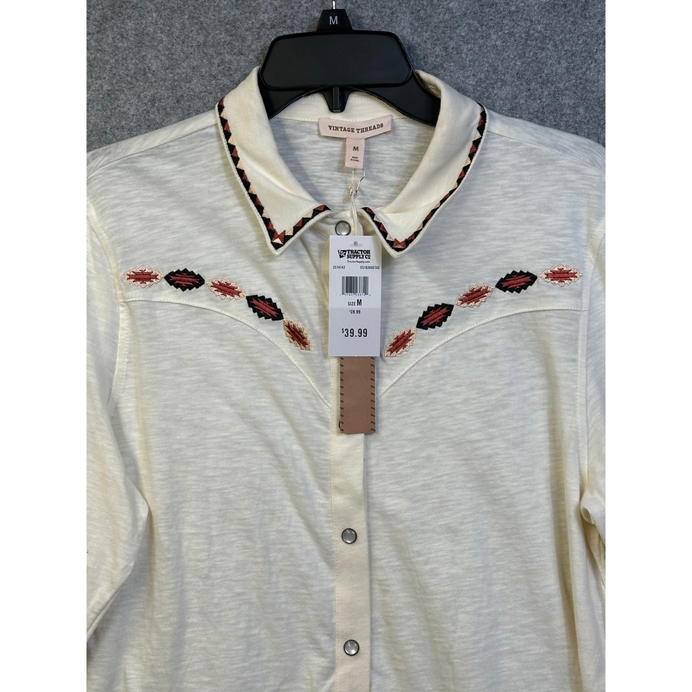 Vintage Threads Womens Cream Embroidered Western Snap Button Top CS16260CTSC M